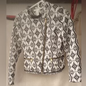 NEW-H&M-Fringe hem tribal print Moto Jacket Size 6.